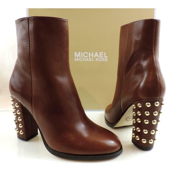 Michael Kors Linden Bootie Studded Ankle Zip Boots Booties Mocha Brown Size 6 - Picture 1 of 8
